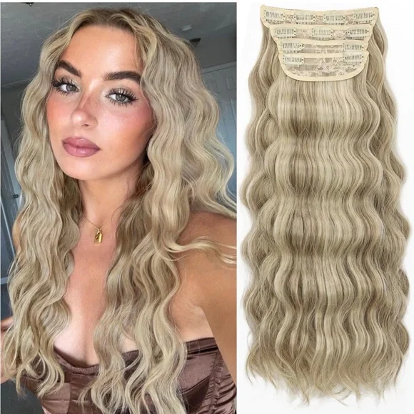 20 inch 4 pieces 11 clips blonde hair extension clip inch 20 inch 4 pieces 11 clips ash blonde mixed | Mercari main image 4